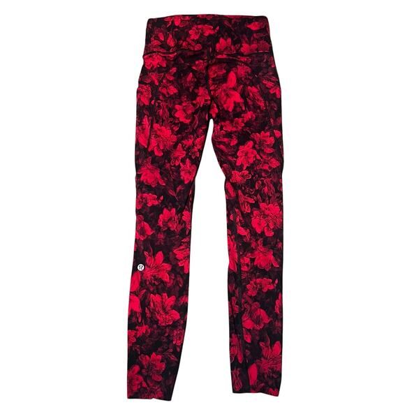Lululemon Fast and Free red floral athletic leggings CarmineTrue women size 4 - Picture 2 of 5